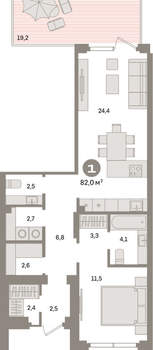 1-к квартира, вторичка, 82м2, 1/9 этаж