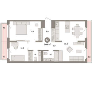 2-к квартира, вторичка, 91м2, 8/9 этаж