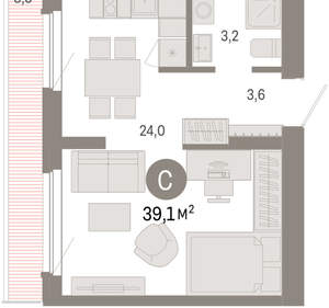 Студия квартира, вторичка, 39м2, 8/9 этаж