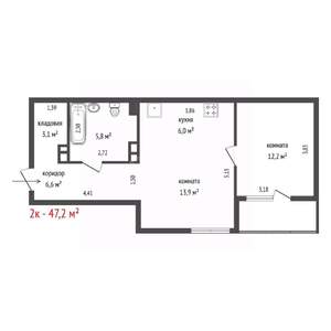2-к квартира, вторичка, 47м2, 5/17 этаж