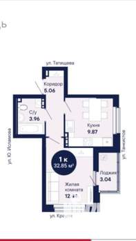1-к квартира, вторичка, 33м2, 5/9 этаж