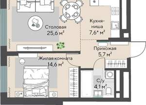 1-к квартира, вторичка, 50м2, 23/27 этаж