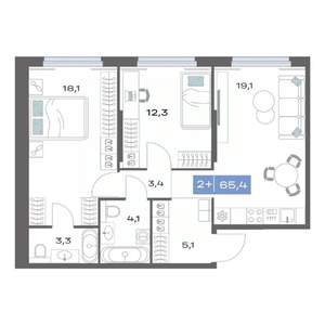 2-к квартира, строящийся дом, 65м2, 3/25 этаж