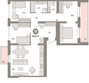 3-к квартира, вторичка, 97м2, 9/9 этаж