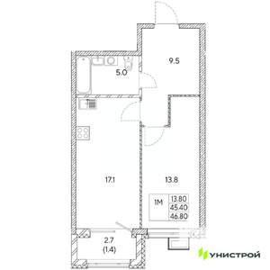 1-к квартира, вторичка, 47м2, 20/31 этаж