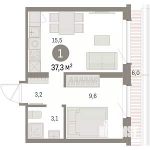 1-к квартира, вторичка, 37м2, 7/8 этаж