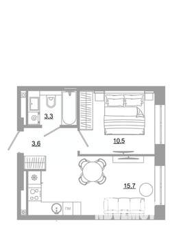 1-к квартира, вторичка, 33м2, 6/25 этаж