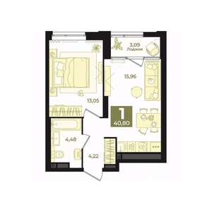 1-к квартира, вторичка, 41м2, 1/31 этаж