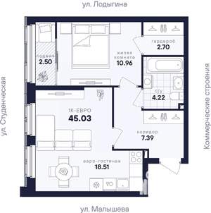 1-к квартира, вторичка, 45м2, 17/33 этаж