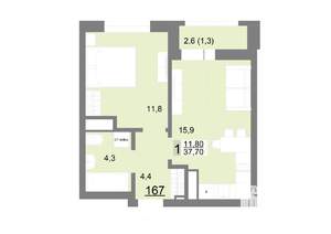 1-к квартира, вторичка, 38м2, 20/26 этаж