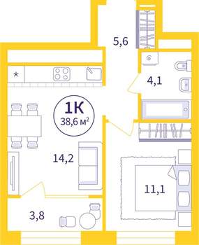 1-к квартира, вторичка, 37м2, 13/25 этаж