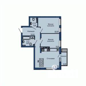 2-к квартира, вторичка, 63м2, 8/13 этаж