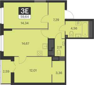 2-к квартира, вторичка, 60м2, 10/17 этаж