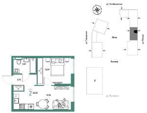 2-к квартира, строящийся дом, 35м2, 4/24 этаж