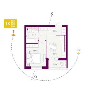1-к квартира, строящийся дом, 31м2, 19/20 этаж