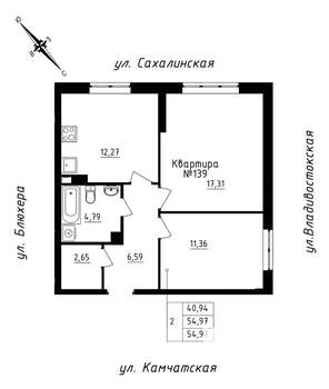 2-к квартира, строящийся дом, 55м2, 12/25 этаж