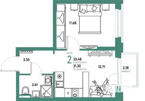 2-к квартира, вторичка, 33м2, 9/20 этаж