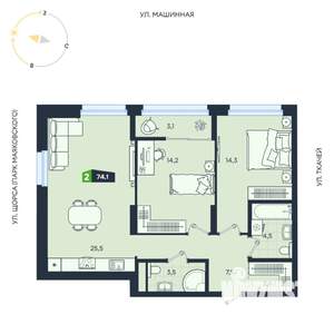 2-к квартира, вторичка, 74м2, 27/30 этаж