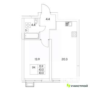 1-к квартира, вторичка, 43м2, 4/31 этаж