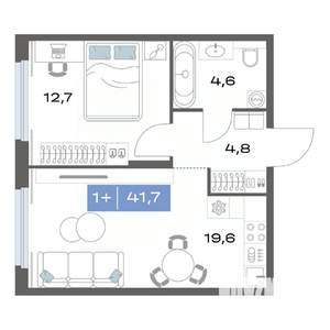 1-к квартира, строящийся дом, 42м2, 4/17 этаж