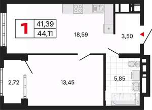 1-к квартира, вторичка, 44м2, 14/30 этаж
