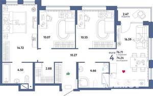 4-к квартира, строящийся дом, 77м2, 12/32 этаж