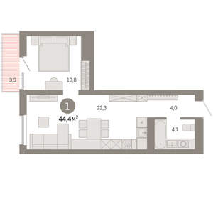 1-к квартира, вторичка, 44м2, 6/8 этаж