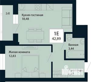 1-к квартира, строящийся дом, 43м2, 4/30 этаж