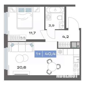 1-к квартира, строящийся дом, 40м2, 3/20 этаж