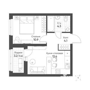 1-к квартира, строящийся дом, 34м2, 13/16 этаж