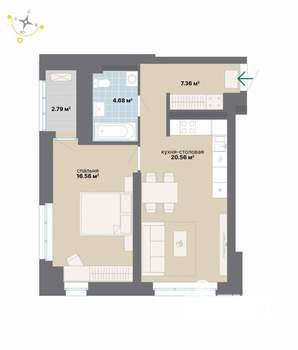 1-к квартира, вторичка, 52м2, 8/26 этаж