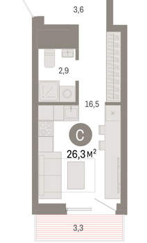 Студия квартира, вторичка, 26м2, 4/8 этаж