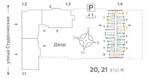 2-к квартира, строящийся дом, 42м2, 21/25 этаж