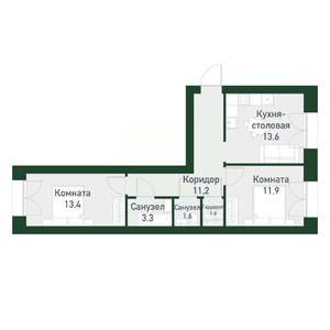 2-к квартира, вторичка, 53м2, 3/4 этаж