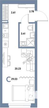 Студия квартира, строящийся дом, 29м2, 7/21 этаж