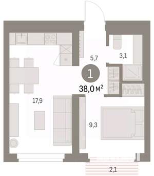 1-к квартира, вторичка, 40м2, 7/9 этаж