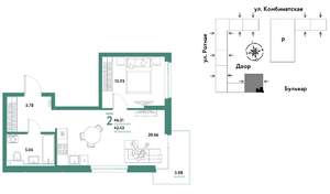 2-к квартира, строящийся дом, 46м2, 15/21 этаж