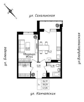 1-к квартира, строящийся дом, 41м2, 21/25 этаж