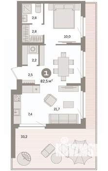1-к квартира, вторичка, 83м2, 8/9 этаж