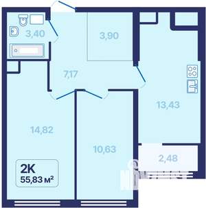 2-к квартира, вторичка, 56м2, 22/27 этаж