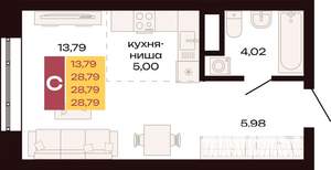 Студия квартира, строящийся дом, 29м2, 10/30 этаж