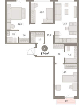 3-к квартира, вторичка, 87м2, 6/9 этаж