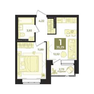 1-к квартира, вторичка, 35м2, 2/18 этаж