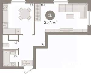 1-к квартира, вторичка, 35м2, 5/25 этаж