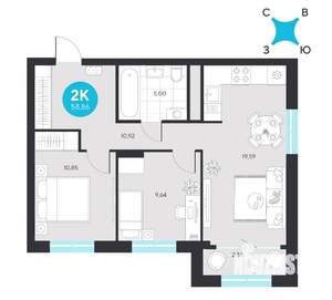 2-к квартира, вторичка, 59м2, 4/23 этаж