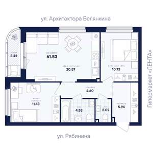 2-к квартира, вторичка, 62м2, 4/26 этаж
