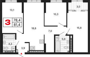 3-к квартира, вторичка, 81м2, 12/15 этаж
