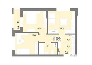 2-к квартира, вторичка, 55м2, 3/26 этаж