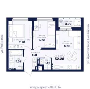 2-к квартира, вторичка, 52м2, 4/26 этаж
