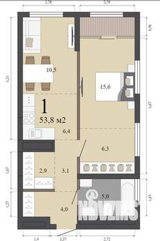 1-к квартира, строящийся дом, 54м2, 20/23 этаж